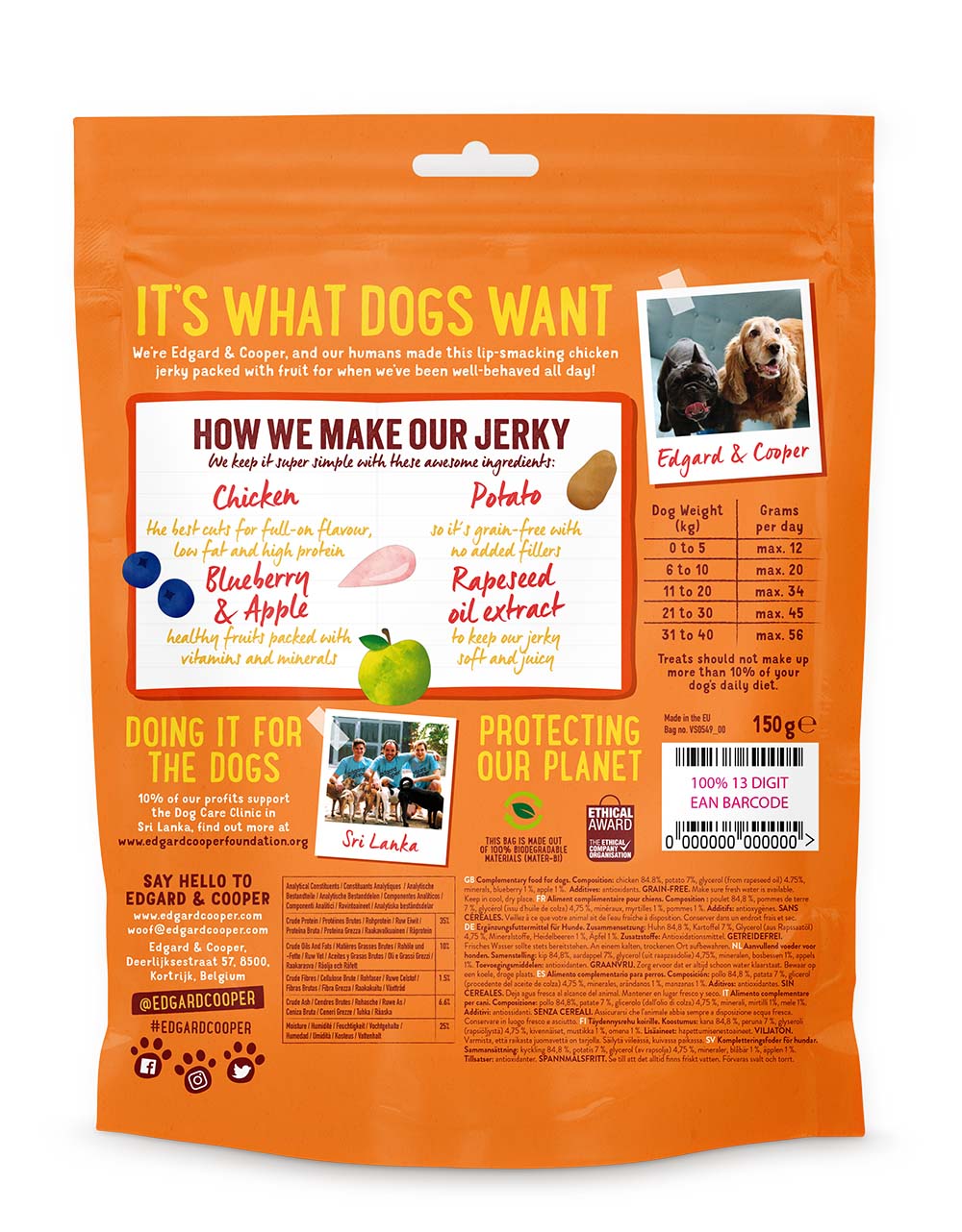 Edgard & Cooper Hond - Jerky 150g - kip