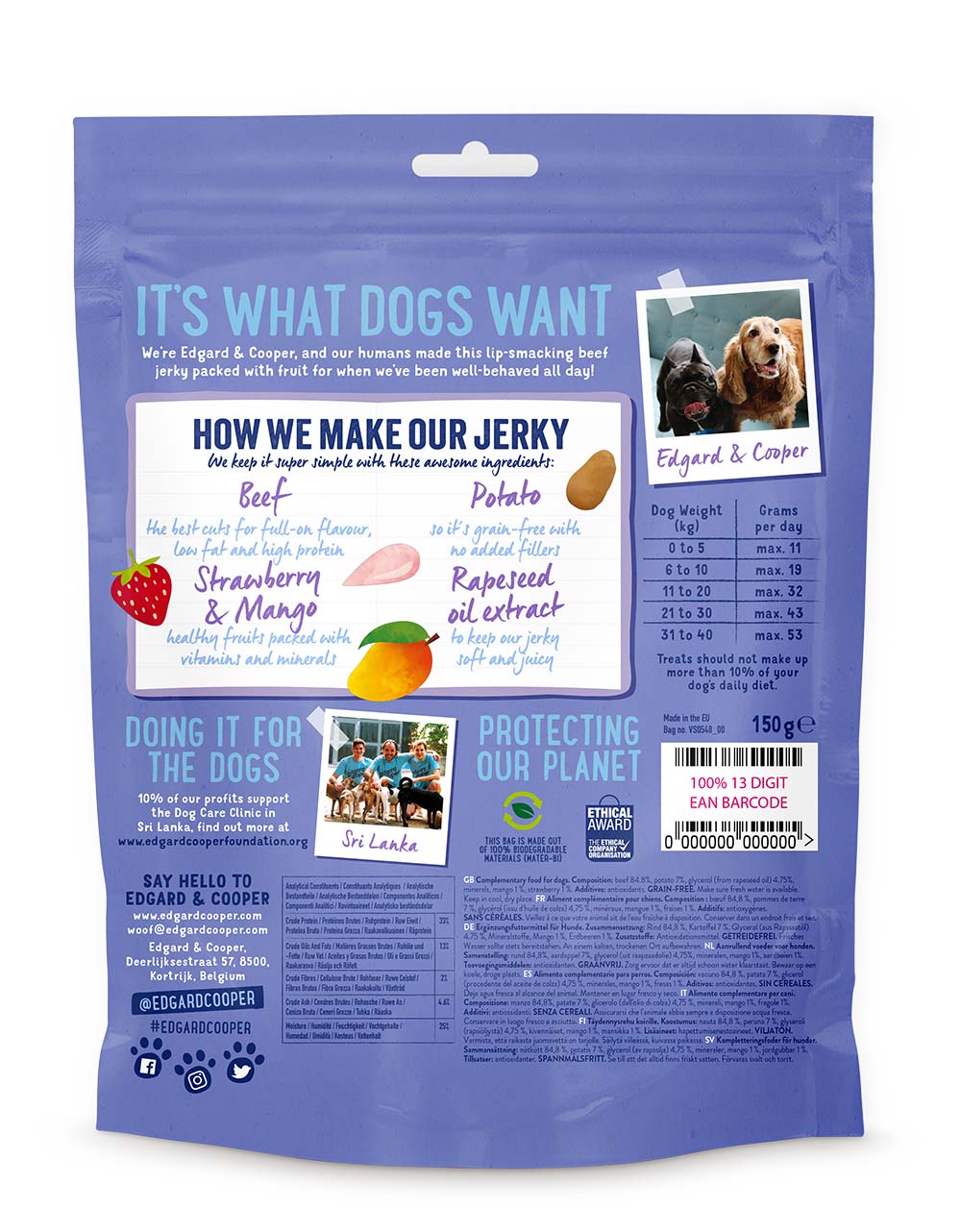 Edgard & Cooper Hond - Jerky 150g - rund
