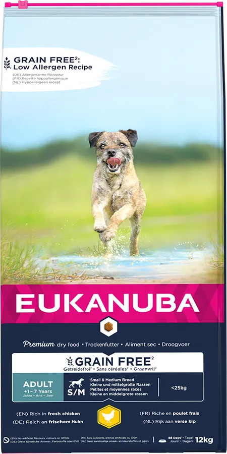 Eukanuba Grain Free Adult Small Medium Breed Hond - Kip 12kg