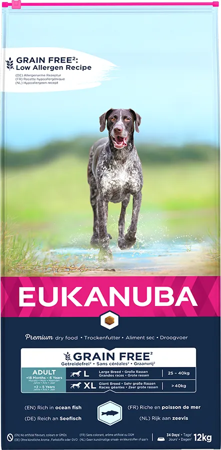 Eukanuba Grain Free Adult Large Breed Hond - Zeevis 12kg